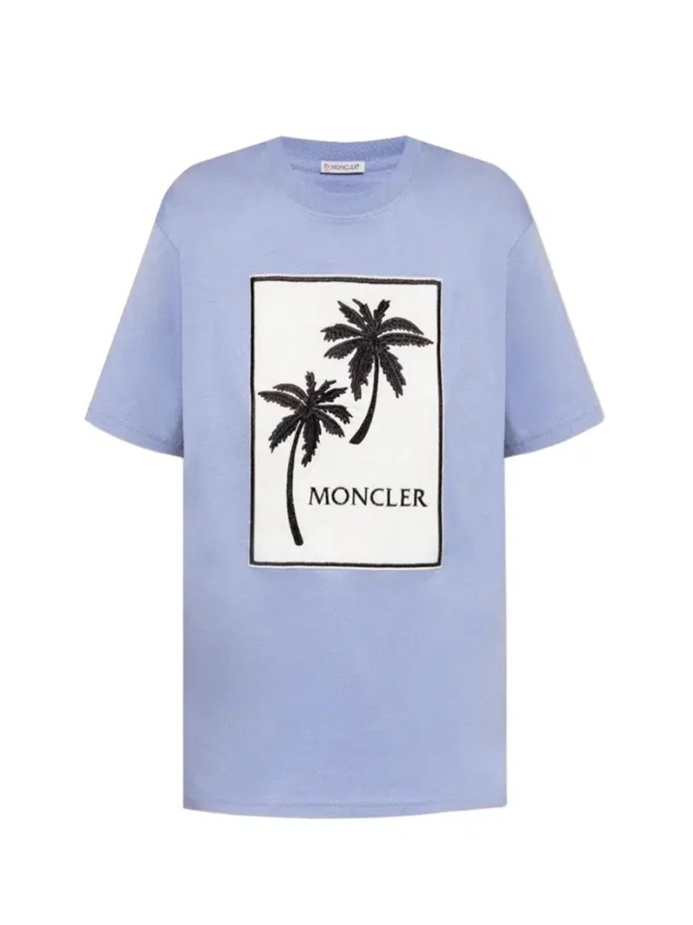 Moncler Light Blue Palm-Print Logo T-Shirt, Size Medium